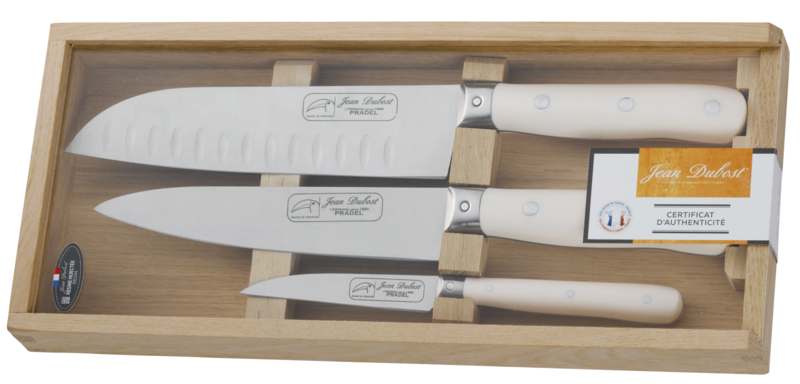 Jean Dubost Pradel kitchen knives, 1920 range with white handles, 100% made in France