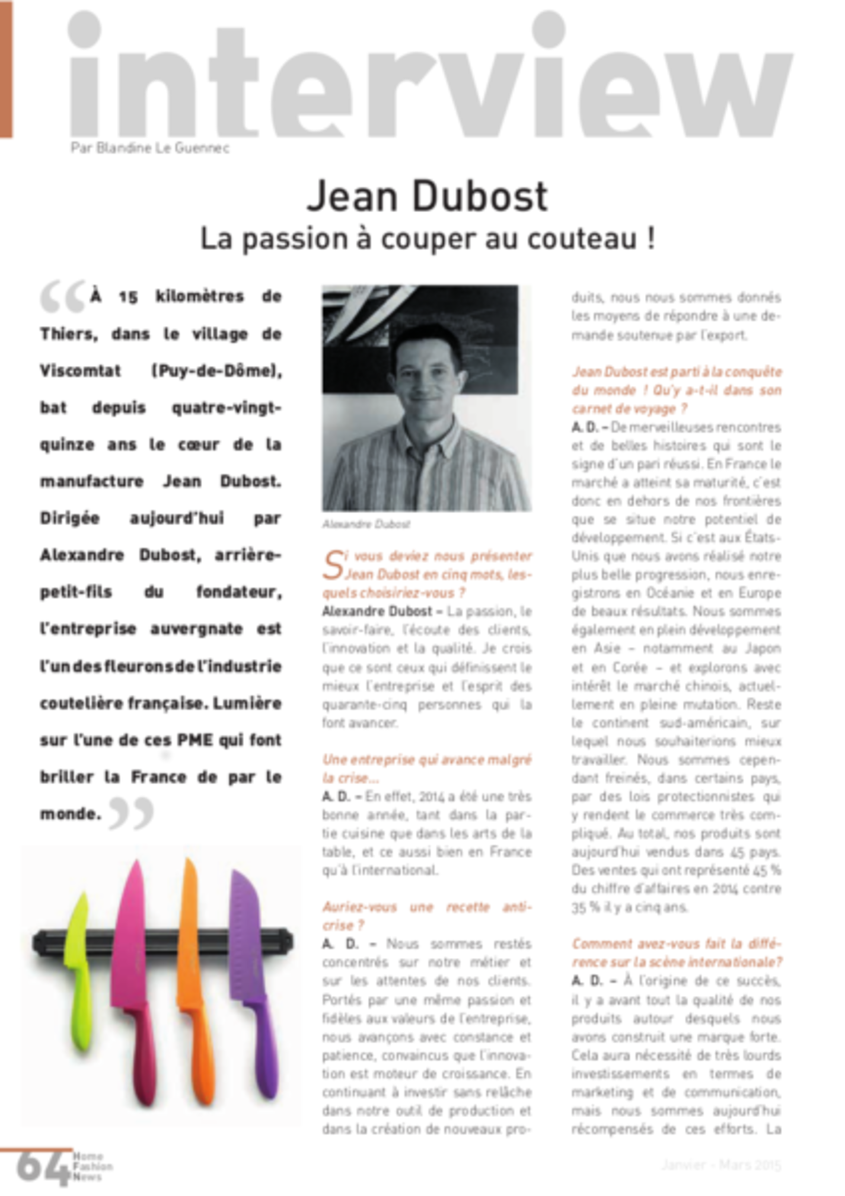 Coutellerie Jean Dubost - Home Fashion news n°15 Janvier - Mars 2015