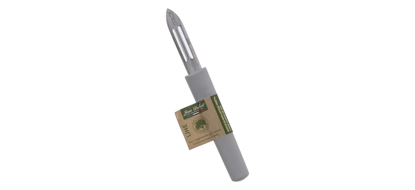 Couteau éplucheur Jean Dubost manche gris gamme Line  ecoresponsable à base d'amidon de maïs fabrication francaise