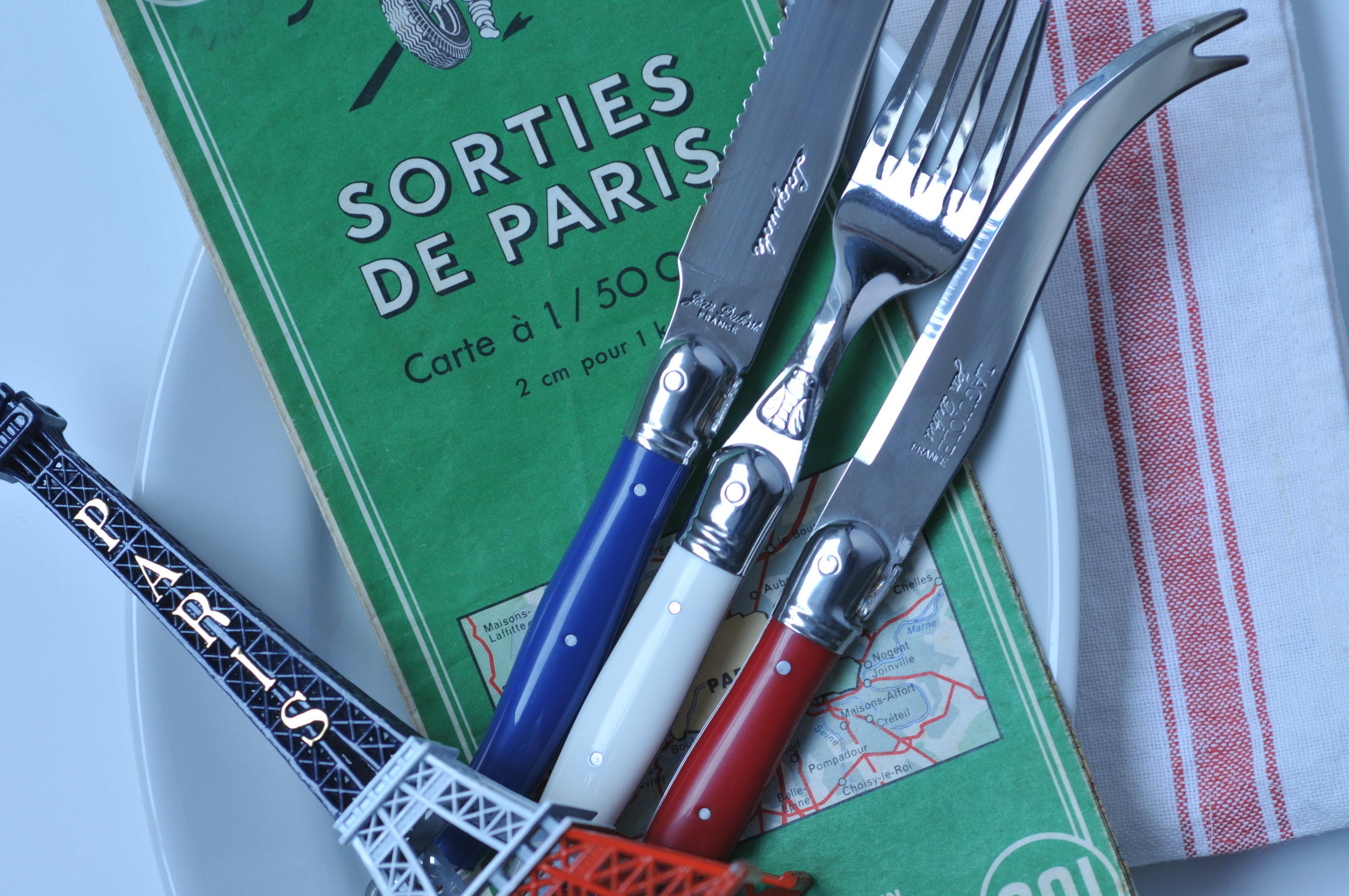 Laguiole steak knife pack Paris colours handles 6 pieces set