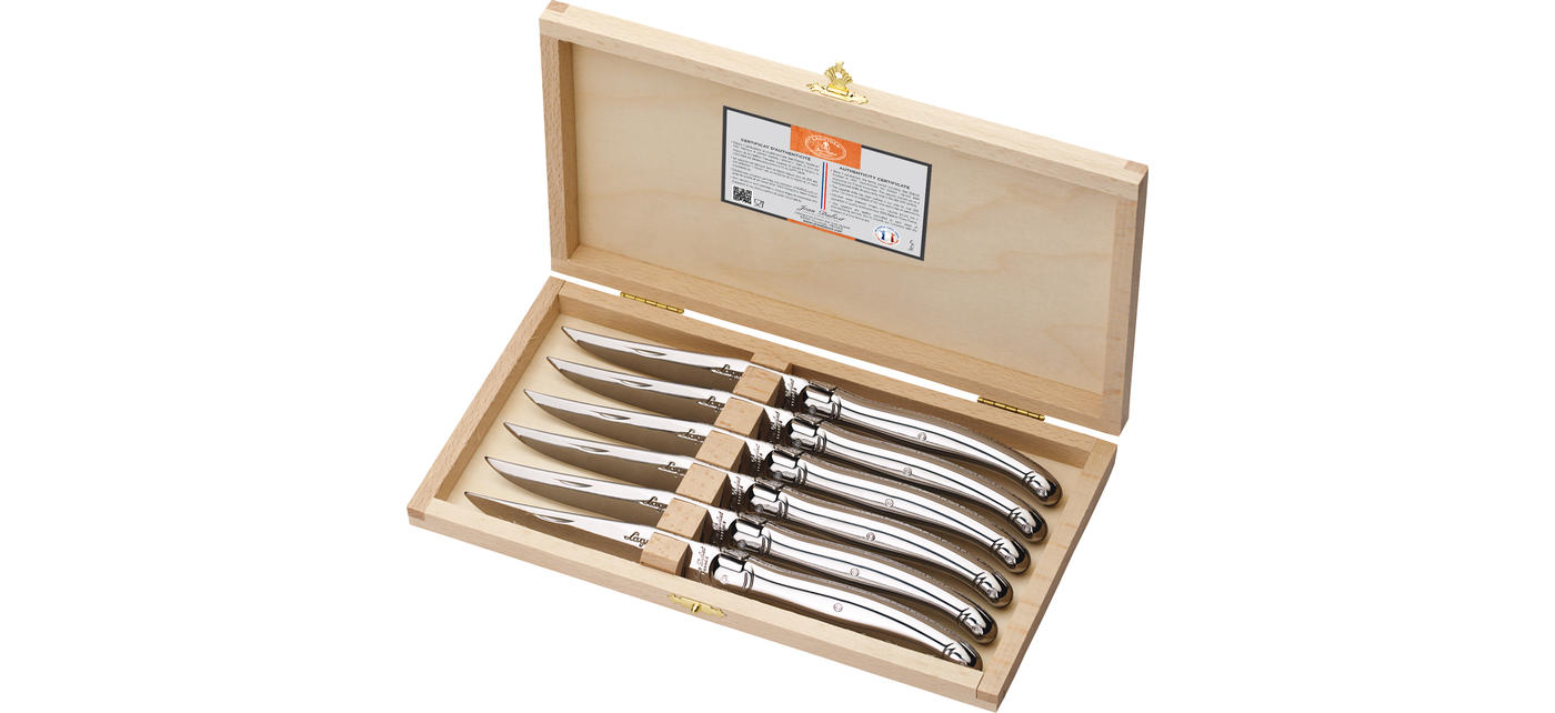 Jean Dubost 6 Eco-Friendly Steak Knives in a Block - Gray Handles