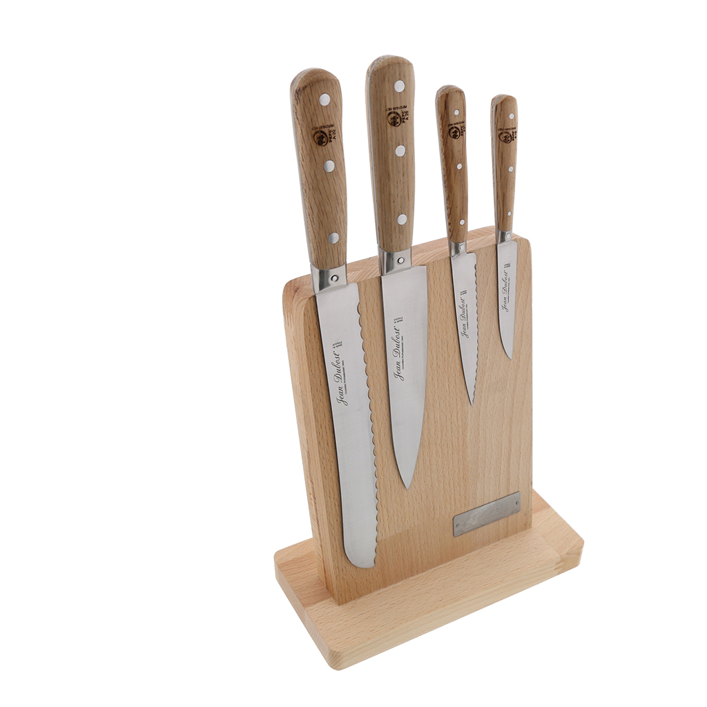 Jean Dubost 6 Steak Knives Linen Handles in Block