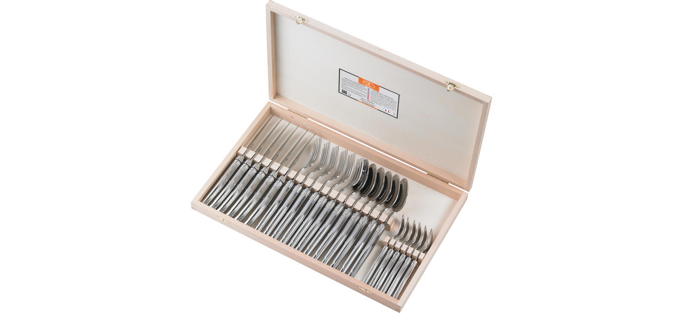 Gift Box FlyingColors Laguiole Stainless Steel Flatware Set Wood Handle 24 pieces 