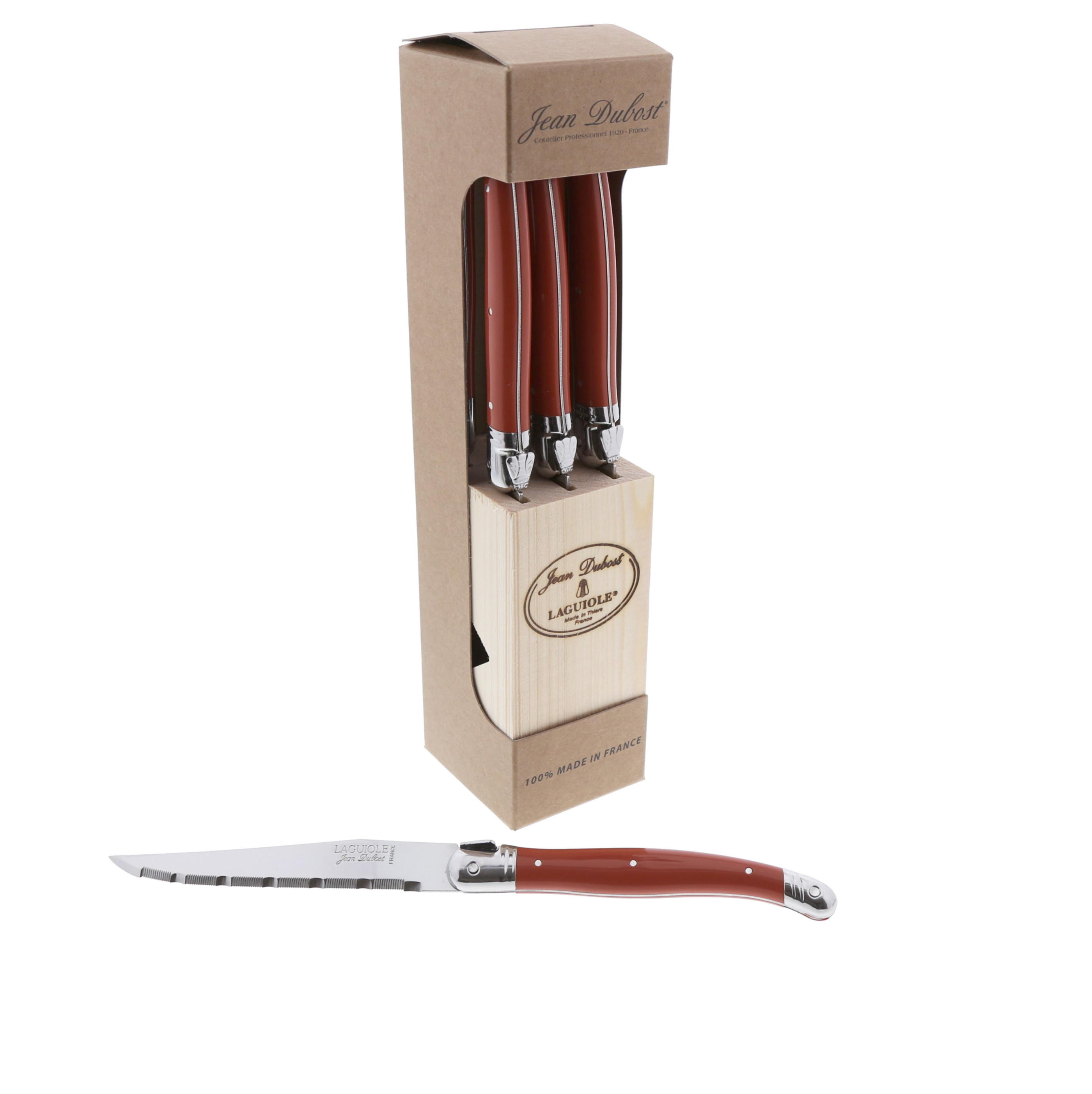 Jean Dubost Laguiole steak knives block in kraft box