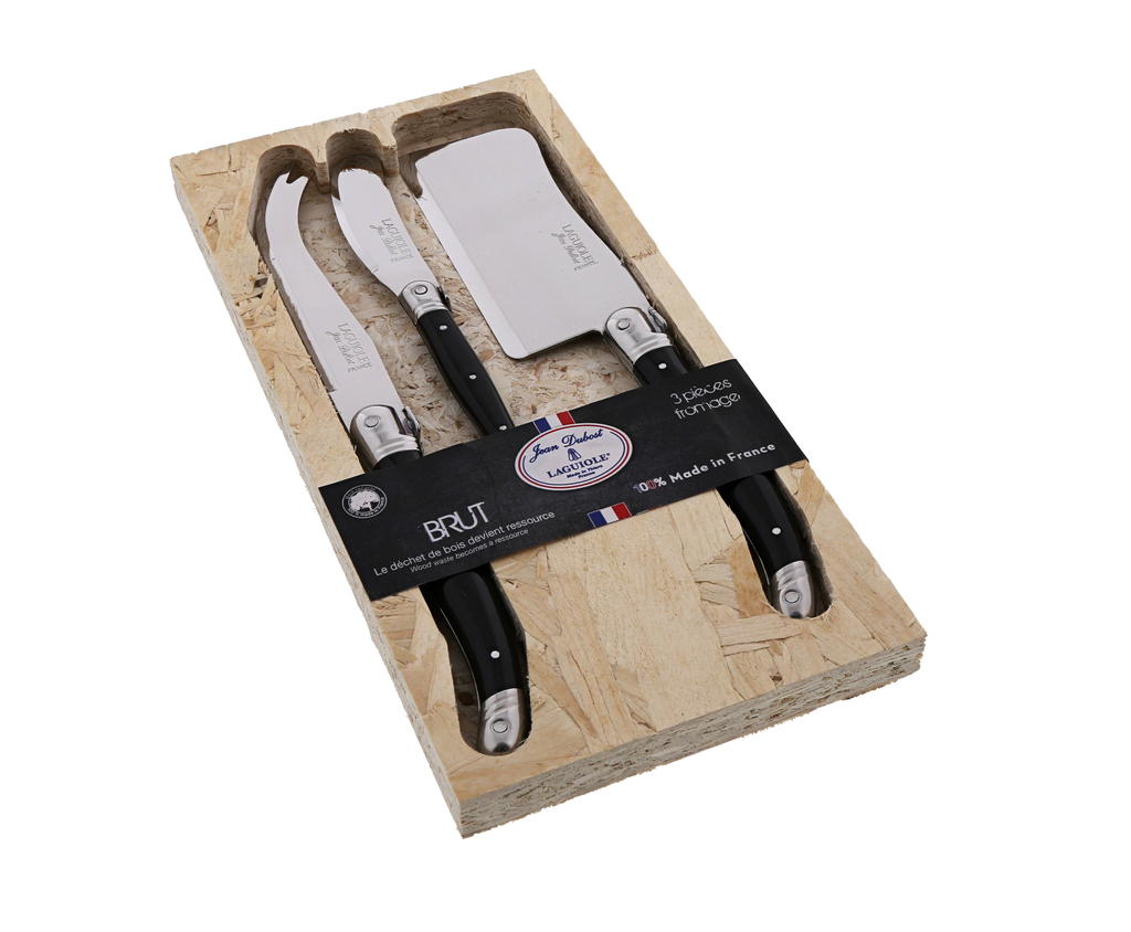 Jean Dubost Laguiole cheese set black handle, collection BRUT, made in France