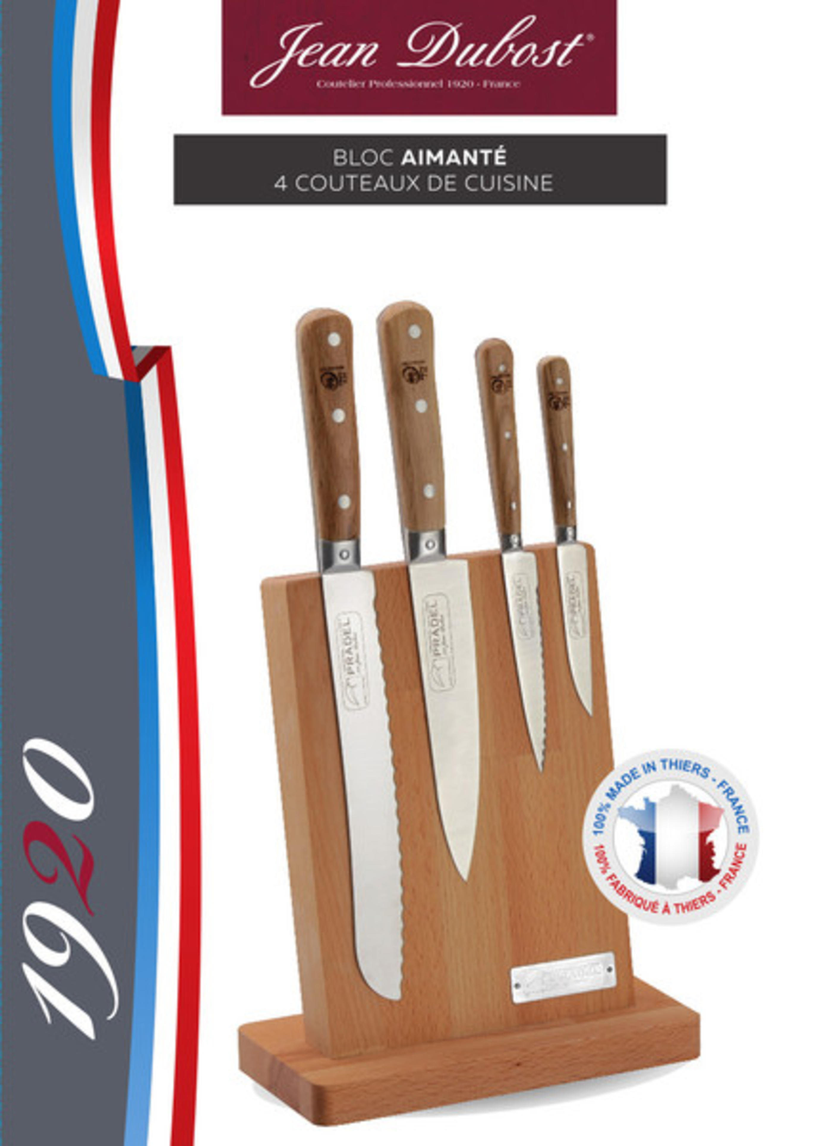 Pradel Jean Dubost bloc couteaux de cuisine 1920, manche en chêne PEFC