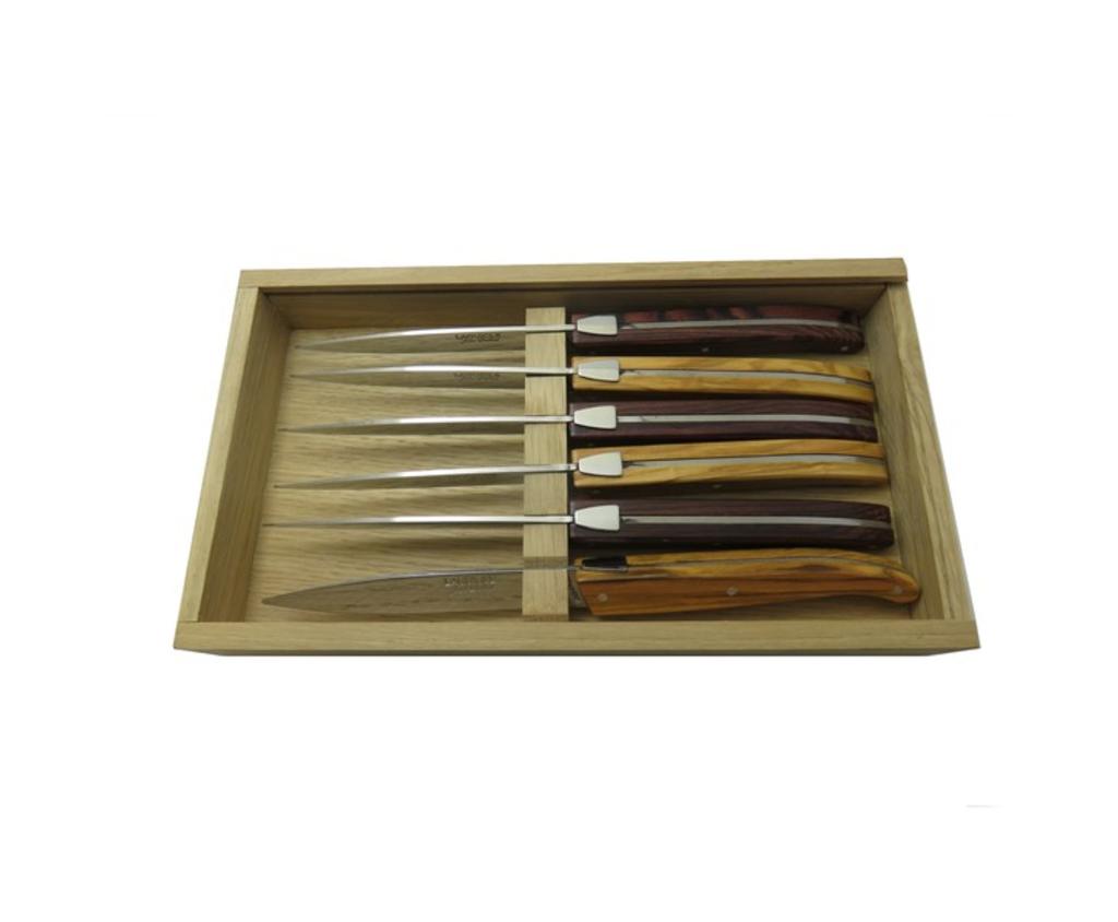 Jean Dubost 6 Steak Knives with Assorted Wood Handles