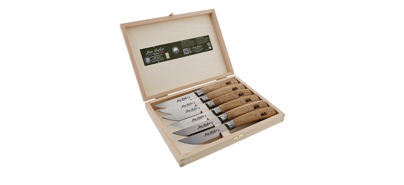 Jean Dubost coffret 6 couteaux bistronomie manche chene certifie PEFC pour la gestion durable des forets made in France