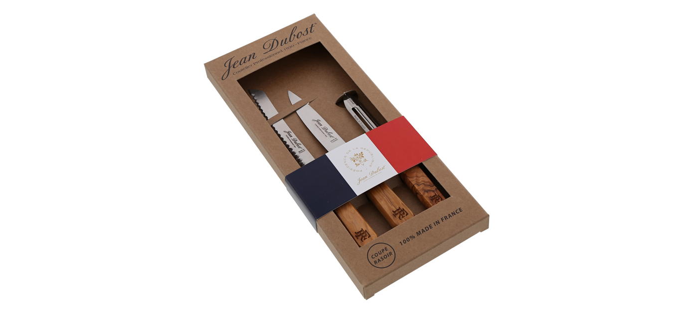 Jean Dubost Laguiole collection Elysée marquage RF République française coffret  3 couteaux cuisine