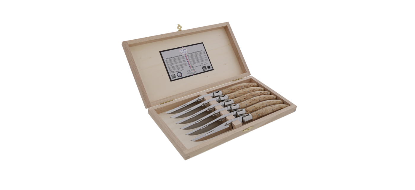 Coffret 6 couteaux Jean Dubost Laguiole manche bouleau de Norvege, made in France