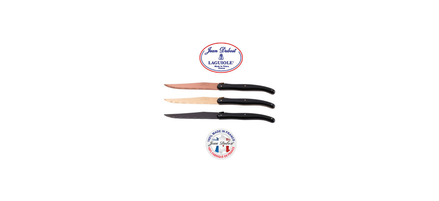 Jean Dubost Laguiole New Age Black Steak Knives, Set of 4 +