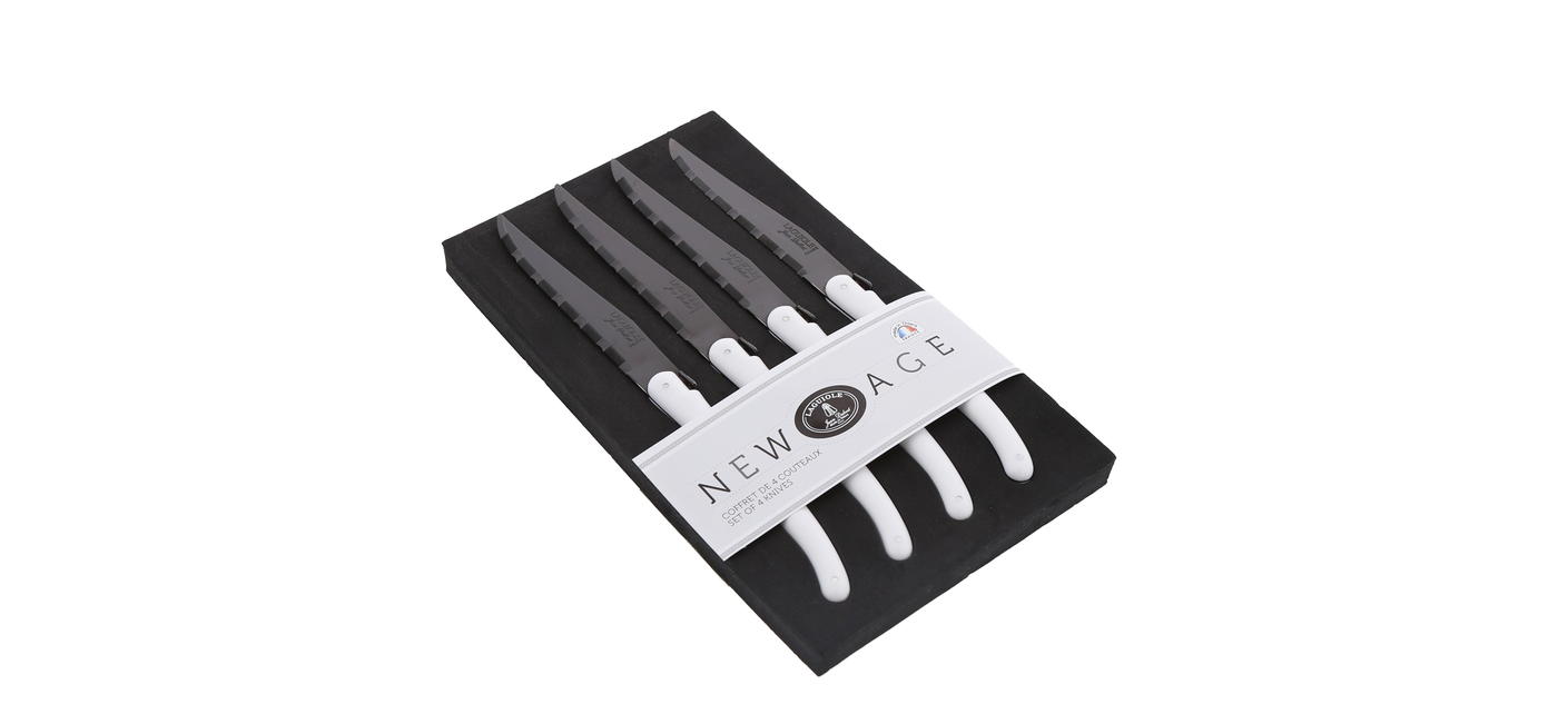 Jean Dubost Laguiole New Age Black Steak Knives, Set of 4 +